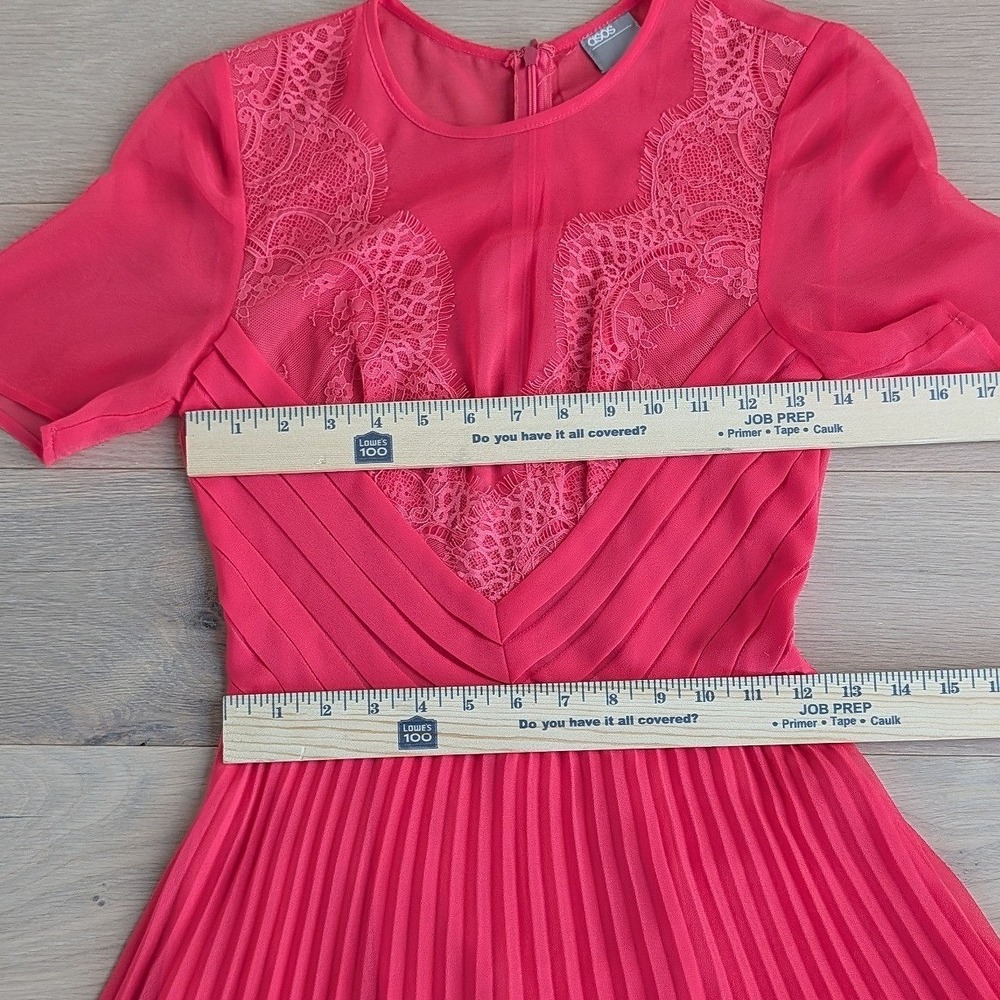 Asos Women's Coral Pleated Lace Bodice Short Sleeve Midi Dress Us 2 - Picture 9 of 12